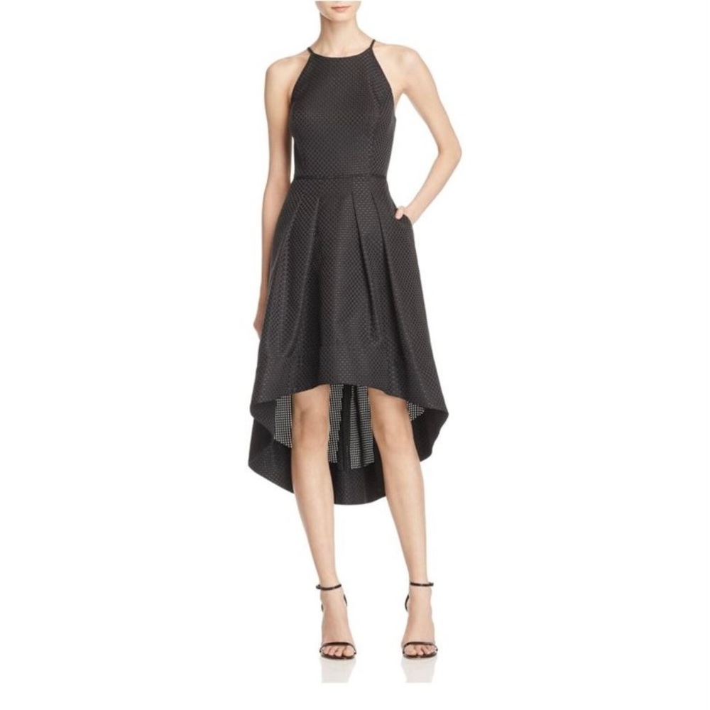 Aidan Mattox•Basket Weave Print•Black•Hi-Lo•Dress